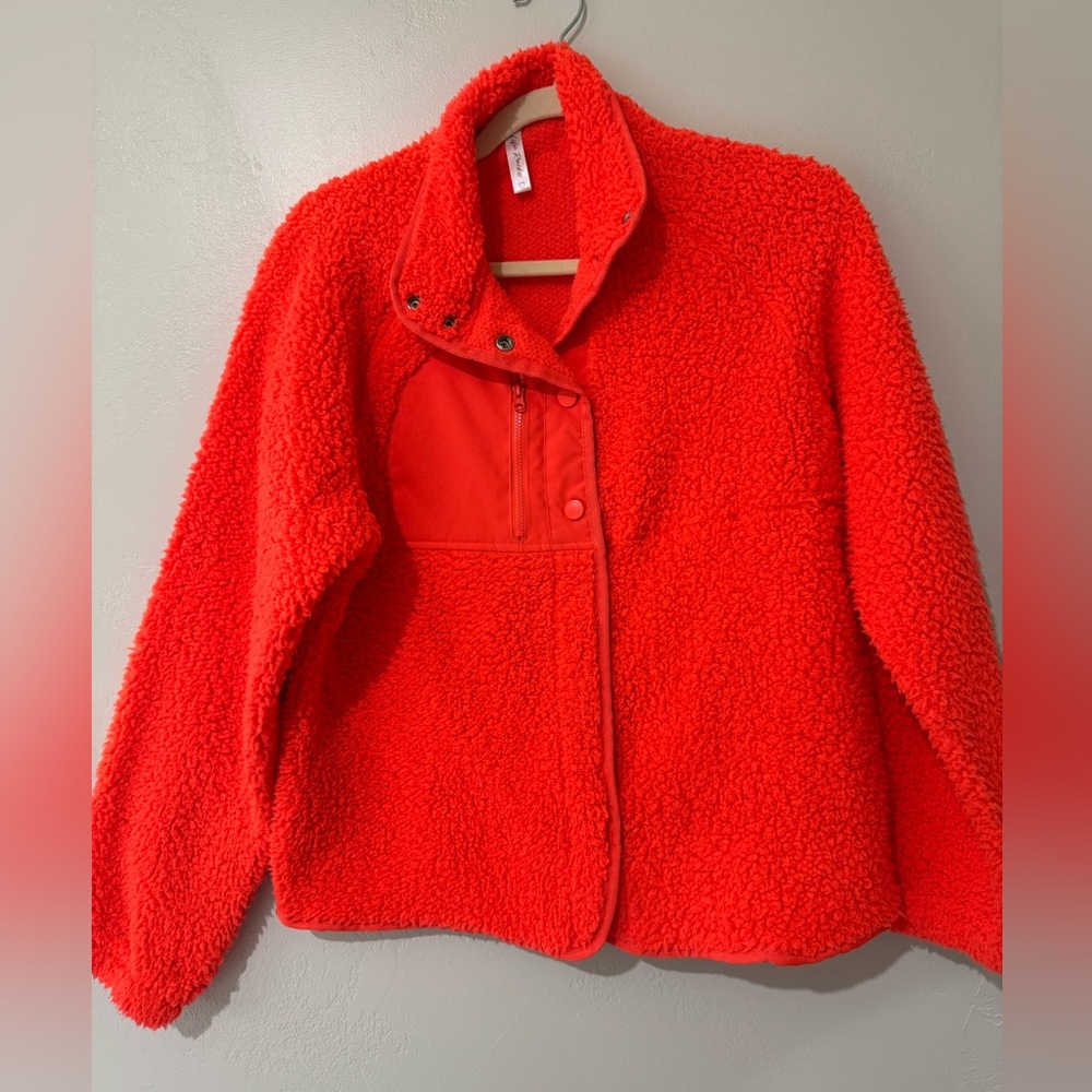 Women's Neon Orange Sherpa Fleece Jacket